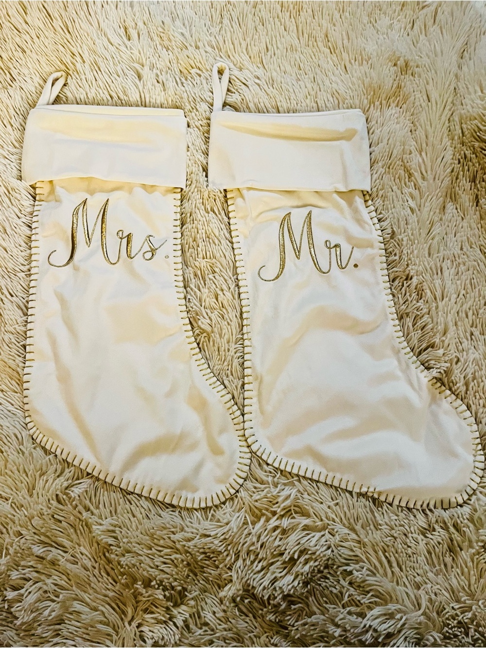 Mr. & Mrs. Cream Holiday Stockings - Set of 2